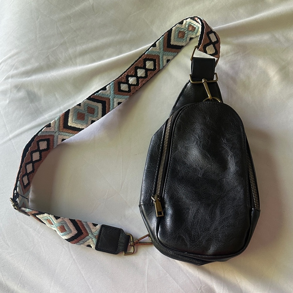 Black Leather Sling Bag